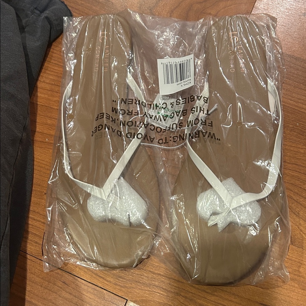LC Lauren Conrad Beige Flip Flops with White Straps